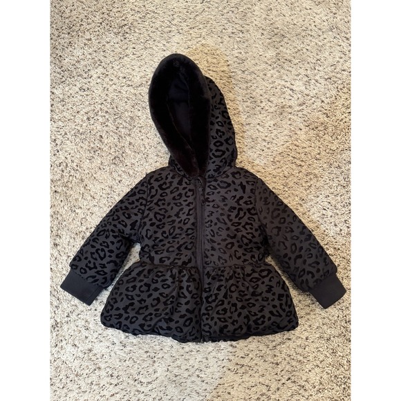 Rothschild Girls Black On Black Cheetah Print Heavy Winter Coat Size 18 Months - Picture 3 of 12